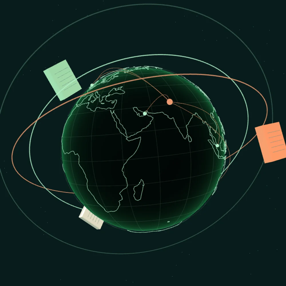 A three-dimensional Earth surrounded by orbital learning paths.